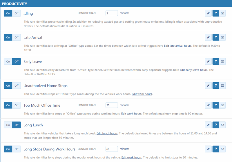 Driver Coaching Productivity Settings