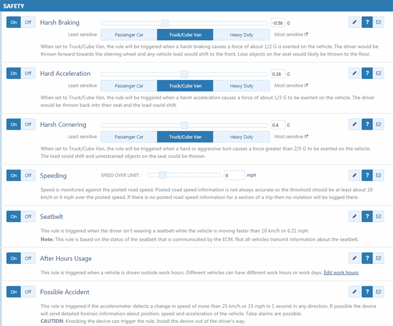 Driver Coaching Safety Settings