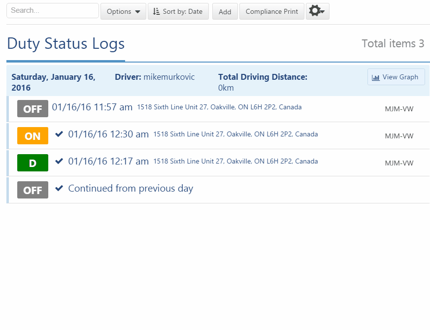 geotab drive hos duty status log