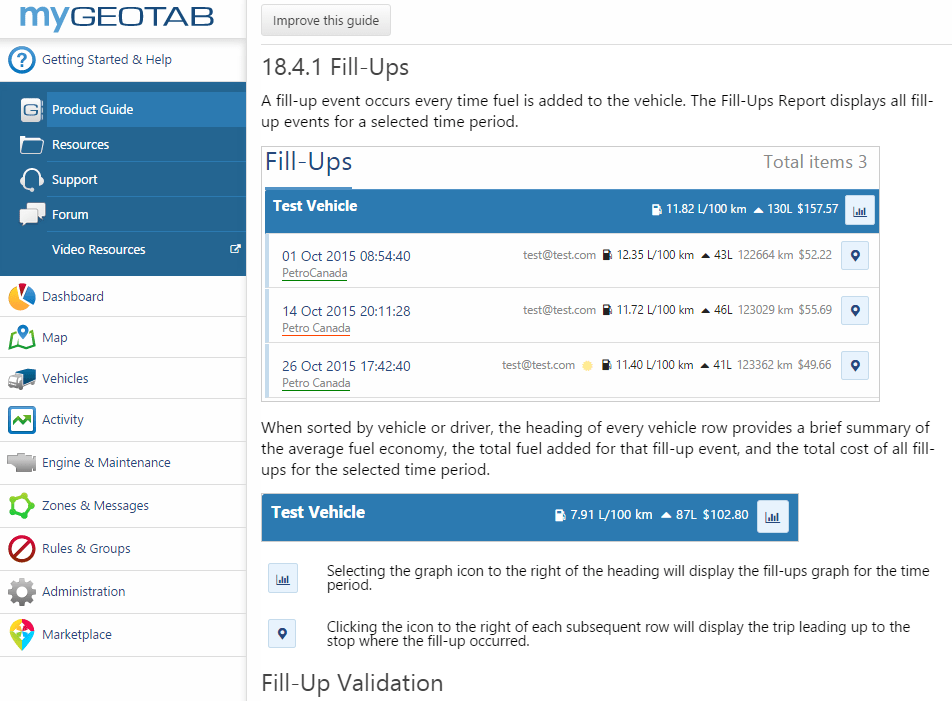 fillups report geotab product guide