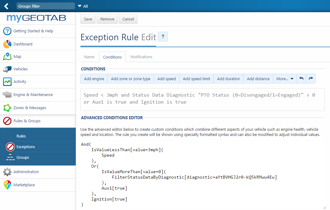 exception rule true idling