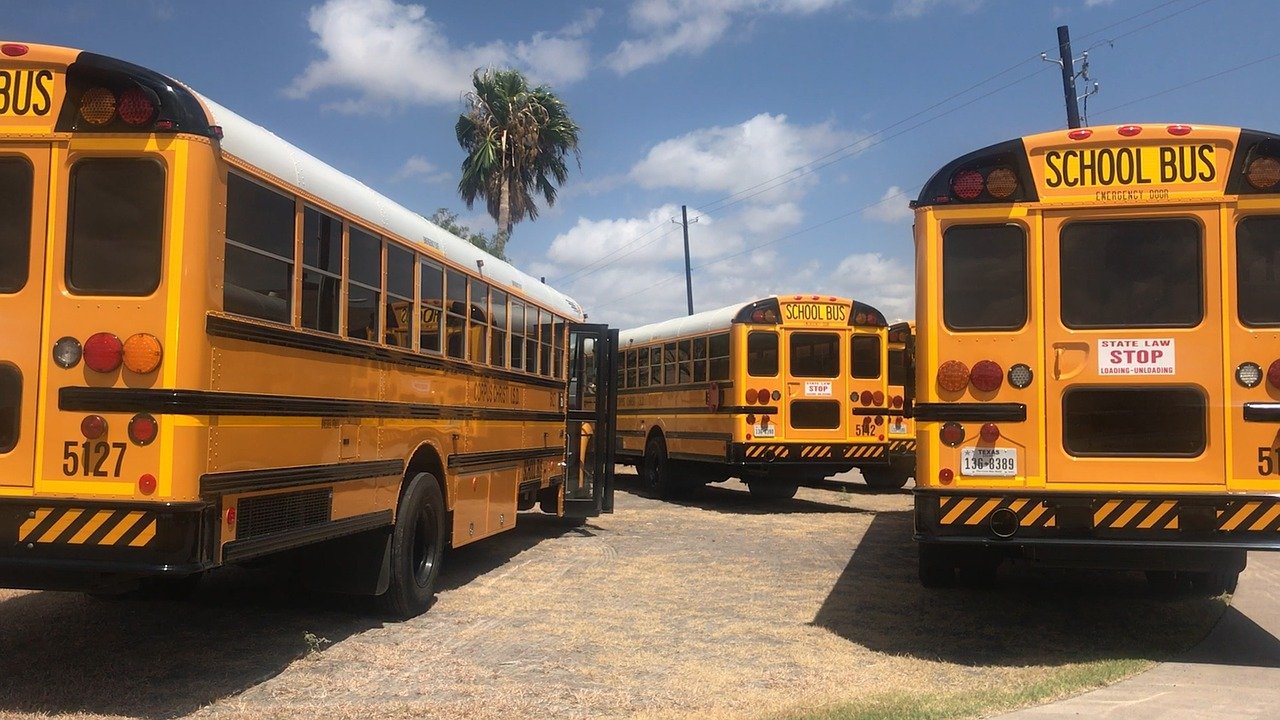 school buses parking