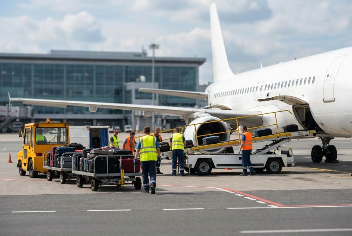 Airport operations scene: Ground handlers